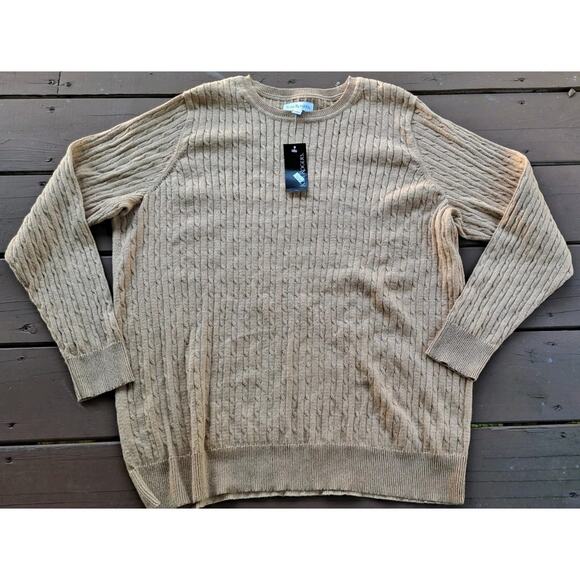 NWT! Women’s KIM ROGERS Tan & Sparkly Gold Cable Knit Crew Sweater -PLUS SIZE 1X - Picture 1 of 6